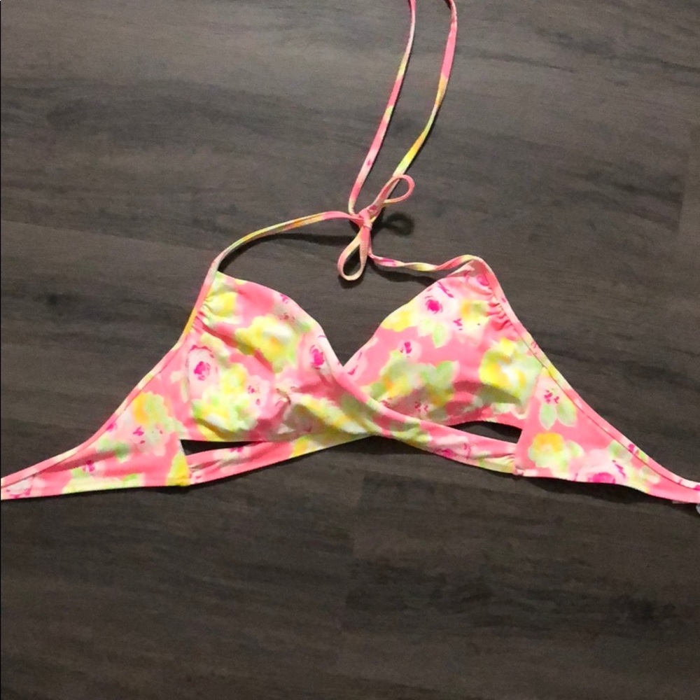 victoria’s secret pink floral wrap bikini top